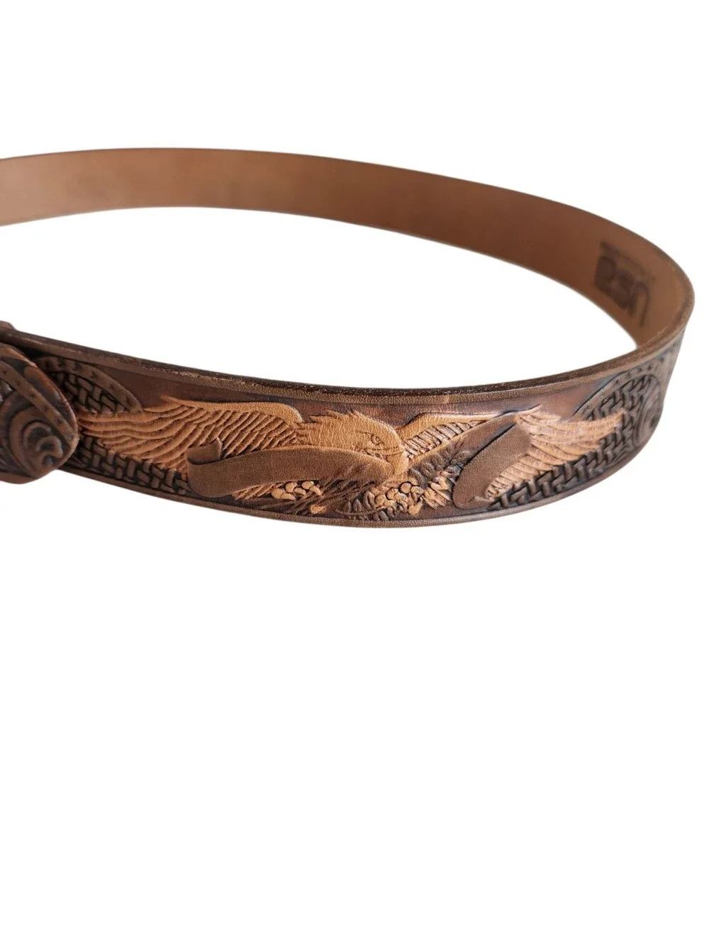 Vtg USA Accessories Tooled Leather Western Belt Ornate Jeweled Buckle Sz 38-40
